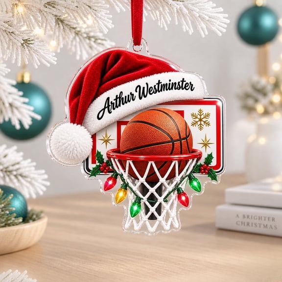 Acrylic Basketball Santa Ornament for Christmas Decor, Tree Hanging Decoration, Holiday Decor, Collectible Keepsake