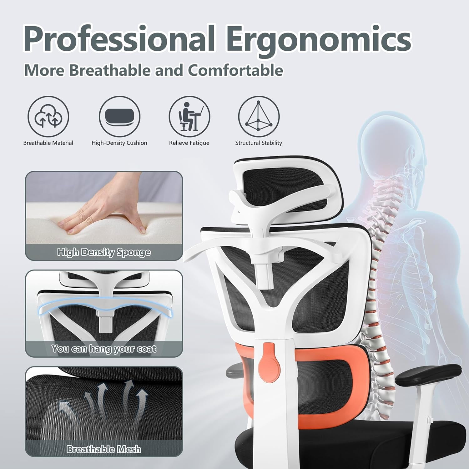 Office Chair, Ergonomic Desk Chair with Adjustable Height and Lumbar Support Swivel Desk Computer Chair with Flip up Armrests for Conference Room, Drak Gray