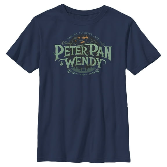 Boy's Peter Pan & Wendy Take Me to Never Land Logo  Graphic Tee Navy Blue Small