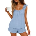 thumbnail image 3 of UVN Summer Pajamas for Women 2 Piece Ruffle Tank Tops and Short Pants Sleepwear Lounge Pajama Sets, 3 of 10