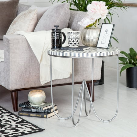 Adore Decor - Zahra Round Modern Bone Side Table - Black/White