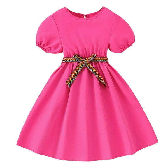 Gelikeya Big Girls Easter Dresses 10-12 Summer Short Sleeve Suspenders Solid Color Princess Dresses Clothes(Toddlers, Red, 9-10 Years)