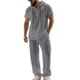 thumbnail image 2 of Ceisia Men's Loose Fit Cotton-Linen Like 2-Piece Set Hooded Short Sleeve Shirt with Elastic Waist Wide Leg Pants Gifts, 2 of 9