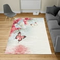thumbnail image 2 of Floral Turkish Area Rug, Nature Theme Wild Flowers Monarch Flying Butterflies Lily on Lake Therapy Spa, Soft Carpet for Living Room Decor with Distressed Look, 6.6' X 9.6', Dark Coral, by Ambesonne, 2 of 4
