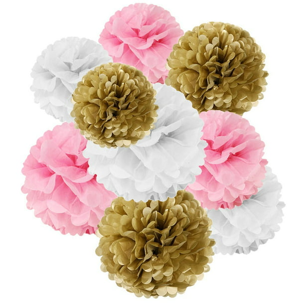 Wrapables® Set of 18 Tissue Pom Pom Decorations for Weddings, Birthday Baby Showers and Nursery Decor, Pink/ Gold/ White - Walmart.com