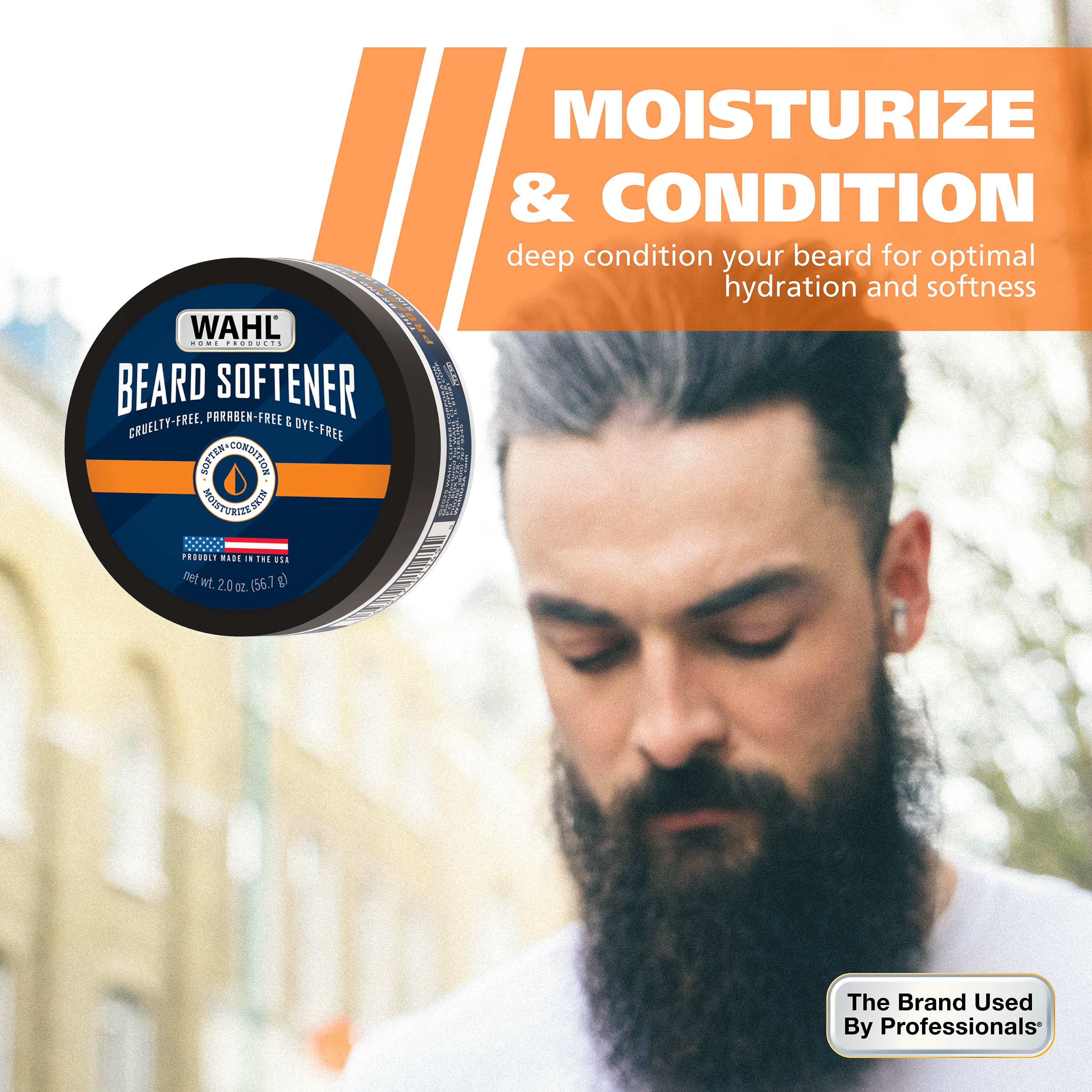 Wahl 2 oz Beard Softener Moisturizes Hair & Skin Conditioner with Shea Butter for Men – Model 3028691