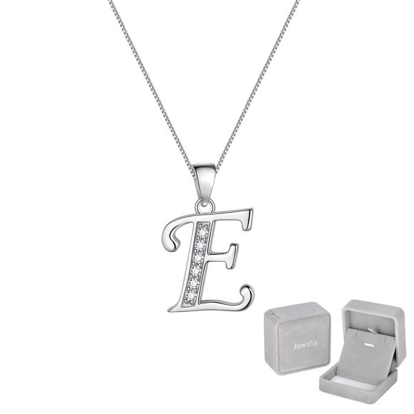 Juwaliy Collar de Letra para Mujer E Dije 925 Plata de Ley Inicial con Brillo Monograma Alfabeto Dije Personalizado Nombre Joyería Regalo para Madre Esposa Hija