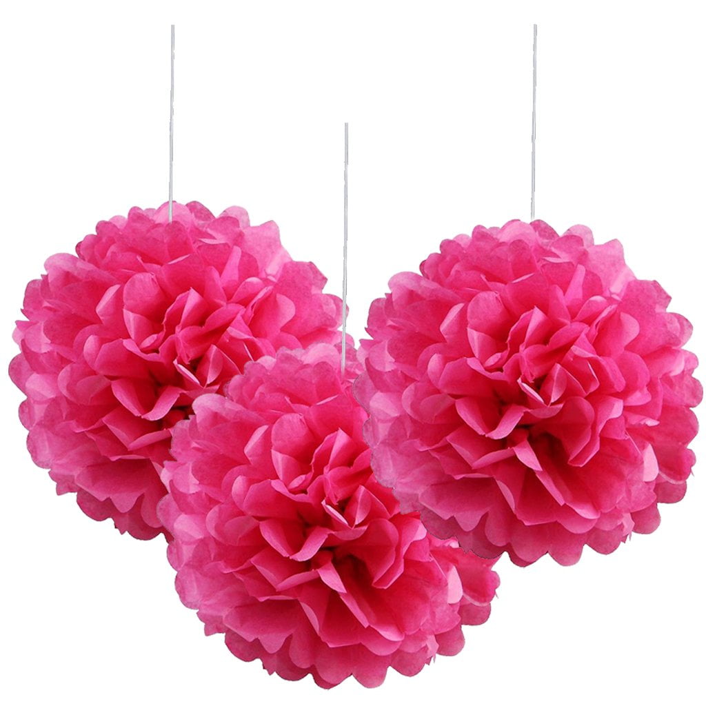 BalsaCircle 6 pcs Fuchsia 6 in wide Paper Pom Poms Balls - Wedding Bridal Event Birthday Party Decorations Supplies