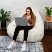 Big Joe Lotus Foam Filled Teardrop Bean Bag Chair, Ivory Short Shag, Soft Faux Fur, 4 feet Big