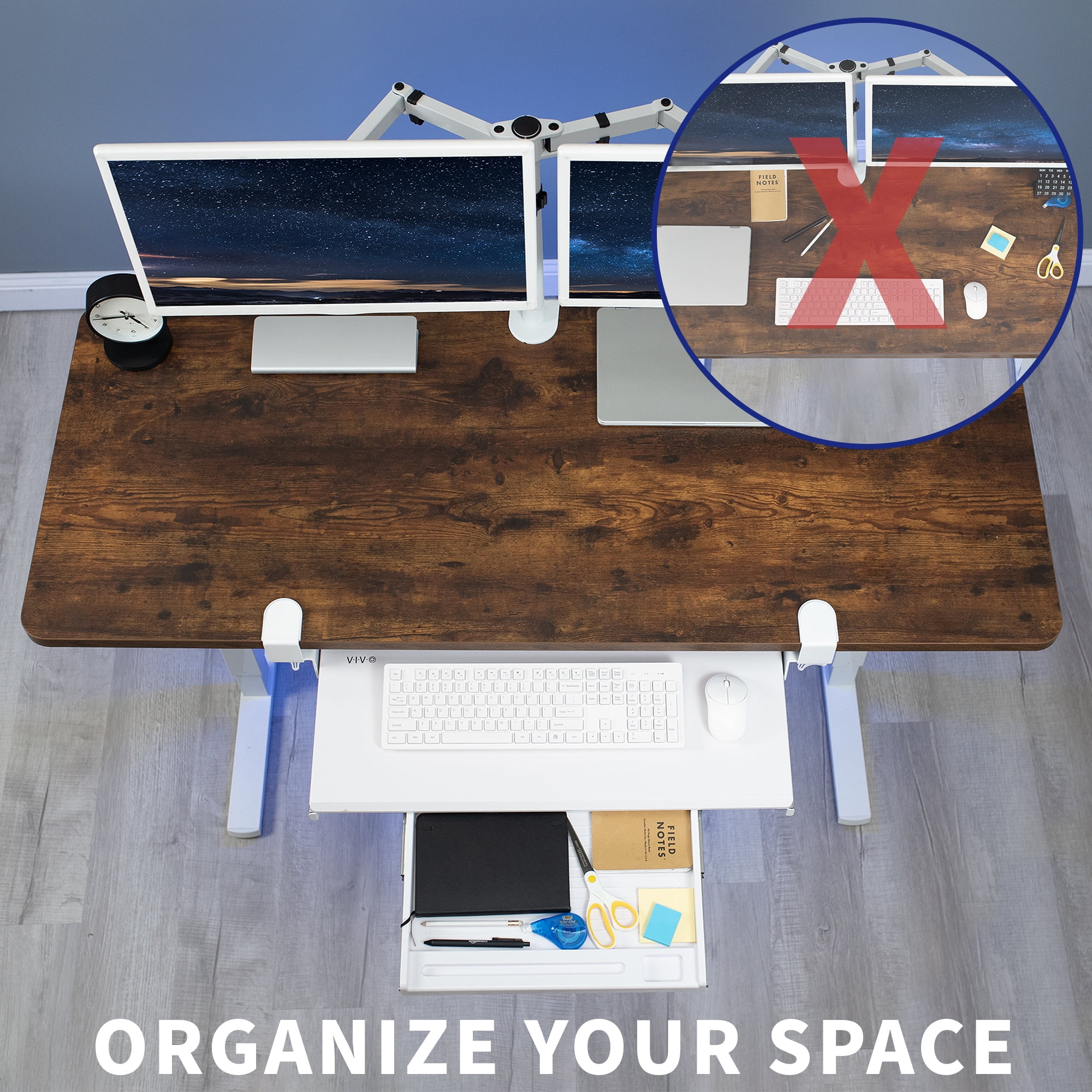 VIVO White Extra Sturdy Clamp-on Computer Keyboard Tray with Pencil Drawer