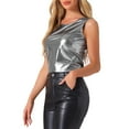 thumbnail image 4 of INSPIRE CHIC Women's Metallic Tank Top Halloween Club Party Shiny Sparkly Holographic Cami Top XS Dark Silver, 4 of 5