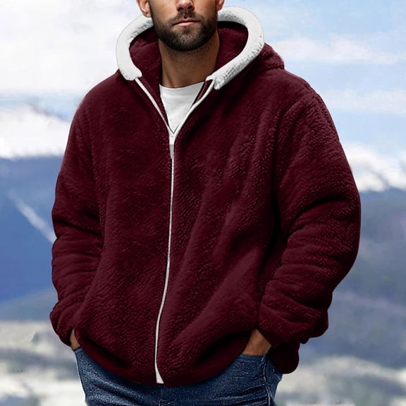 Big & Tall Fleece Jackets for Men Plus Size S-4X Zip Up Sherpa Coats with Pockets and Hoodie Long Sleeve Solid Color Thermal Hoodies & Sweatshirts