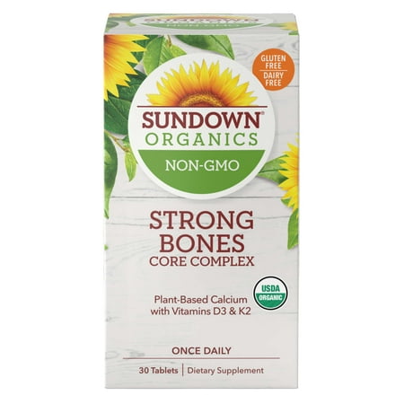 Sundown Organics - Better Bones Core Complex, Plant-Based Calcium, 100% Non-GMO, USDA Certified Organic, 30 Tablets