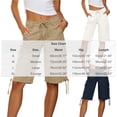 thumbnail image 3 of LEKWK Bermuda Jean Shorts for Women Knee Length High Waisted Casual Denim Shorts Drawstring Side Tie Long Jorts with Pockets Summer Fashion Daily Streetwear, 3 of 7