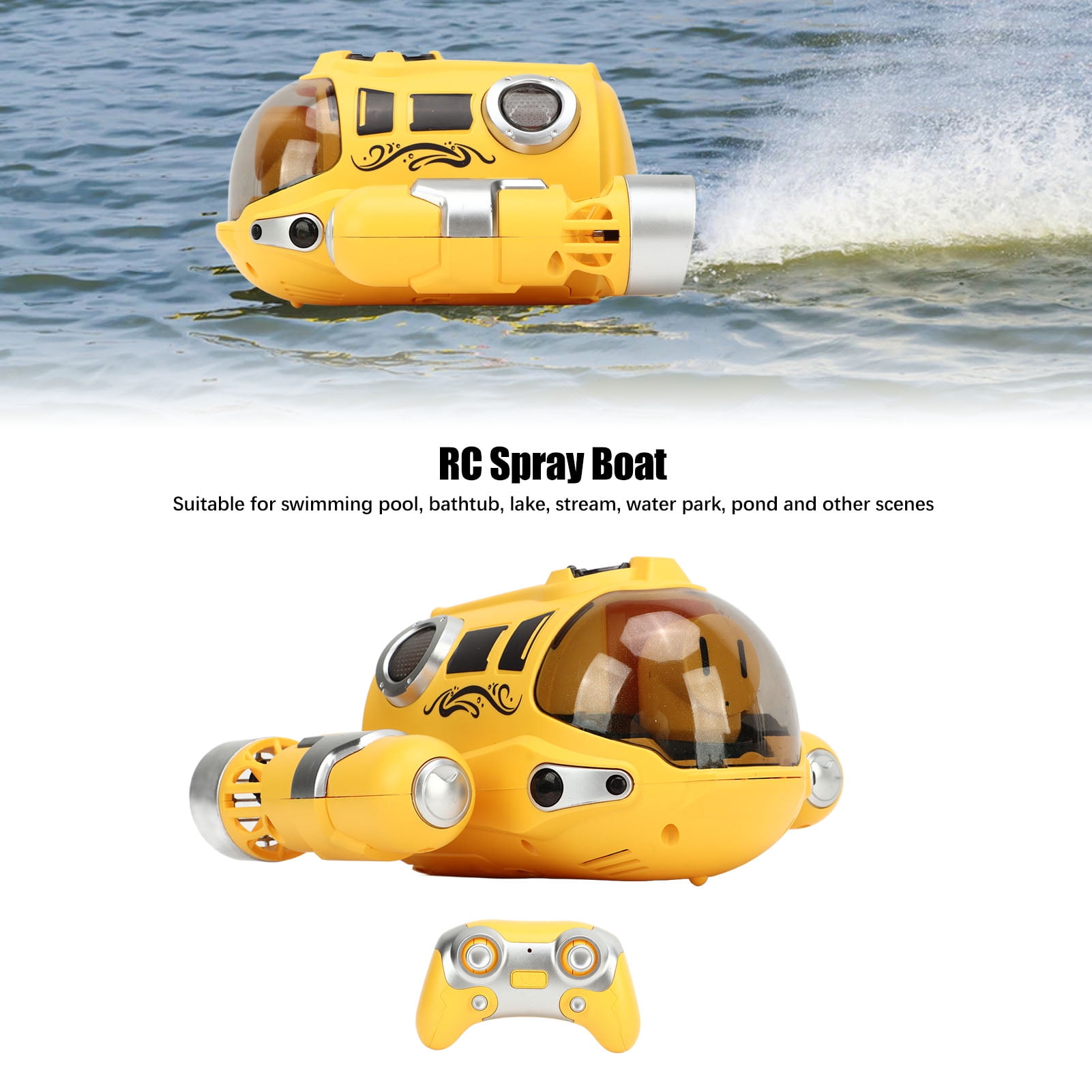 Remote Control Boat With Spray, 2.4Ghz Waterproof RC Submarine For Pools  Lakes, 20+ Min Play