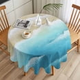 thumbnail image 3 of Light Blue Beige Beach Round Tablecloth 54 inches Abstract Gradient Sandy Ocean Waves Waterproof Oil-Proof Table Cloth Round Table Cover for Holiday Party Picnic Dinner Decor Indoor and Outdoor Use, 3 of 9