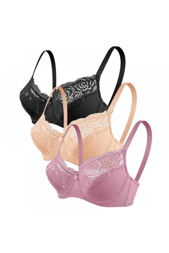 Women's Underwire Oversized Plus-size Bra 3 Packs Large Chest Show Lace Sexy Underwear 34/75C-40/90D