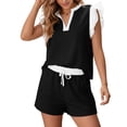 thumbnail image 4 of Dazajoo 2 Piece Lounge Sets for Women Notched V Neck Ruffle Cap Sleeve Tops and Shorts Summer Beach Vacation Matching Set,Black,M, 4 of 9