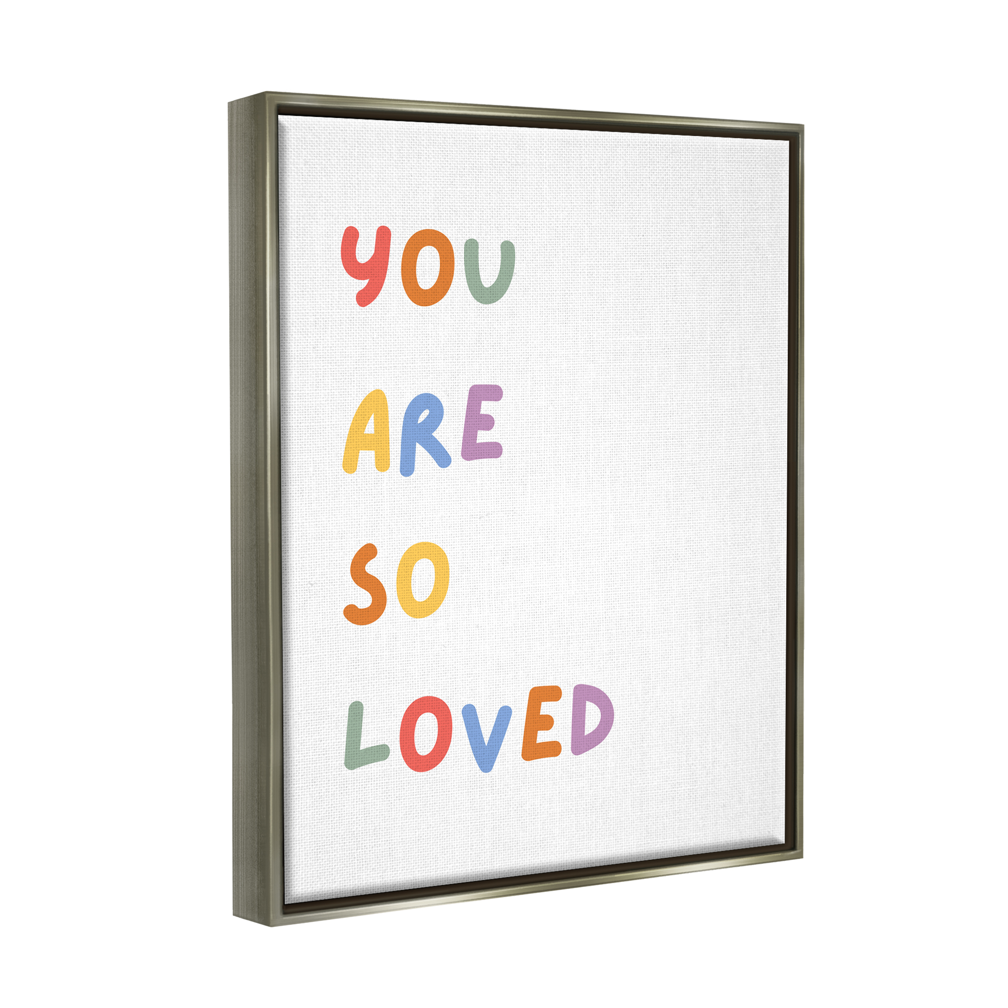Stupell Industries So Loved Minimal Phrase Inspirational Painting Gray Floater Framed Canvas Art Print Wall Art, 25 x 31