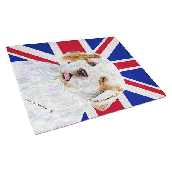 Caroline's Treasures Clumber Spaniel with English Union Jack British Flag Glass Cutting Board Large Size