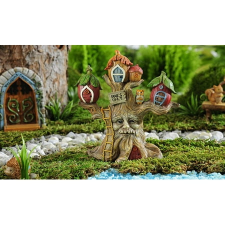 Forest Tree Face Garden - Fairy Garden Enchanted Forest Treehouse with Birdhouses and Hidden Face