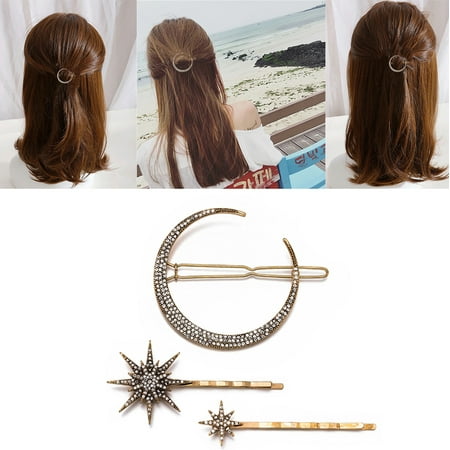 3PCS Hair Barrettes,Kapmore Retro Moon Star Snowflake Hair Clip Hair Pins Hair Accessories for Women (Best Moon To Cut Hair)
