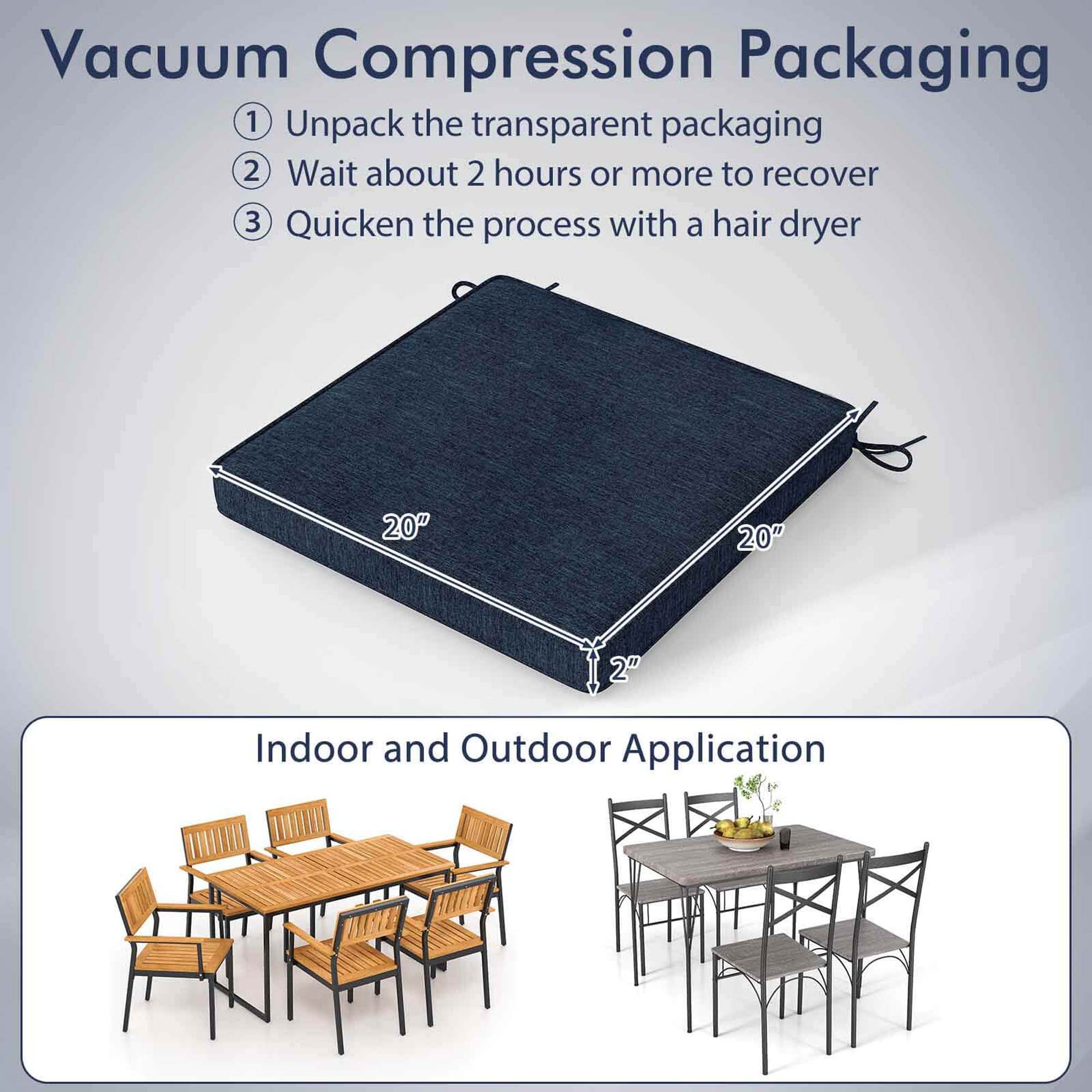 Costway Outdoor Chair Cushion Set of 2 Waterproof Fade-Resistant Olefin Seat Cushions Navy