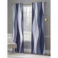 thumbnail image 4 of Navy Blue Sheer Curtains 84 Inch Length 2 Panels Set for Living Room/Bedroom, Modern Moire Abstract Ripple Geometric Semi Curtain Sheers Drapes Rod Pocket Curtains Window Treatment Set 52''x84''x2, 4 of 7