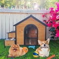 thumbnail image 2 of Pefilos 39" Outdoor Dog House, Waterproof Puppy Shelter Indoor Doghouse with Elevated Floor, Kennel for Small Medium Dogs with Porch, Beige, 2 of 8