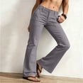 thumbnail image 5 of Karymi Sweatpants Women Solid Double Button High Waist Micro Flare Pants, Front Patch Pocket Stretch Long Trousers, Casual Daily Cargo Bootcut Pants Linen&nbsp;Pants&nbsp;Women, 5 of 6