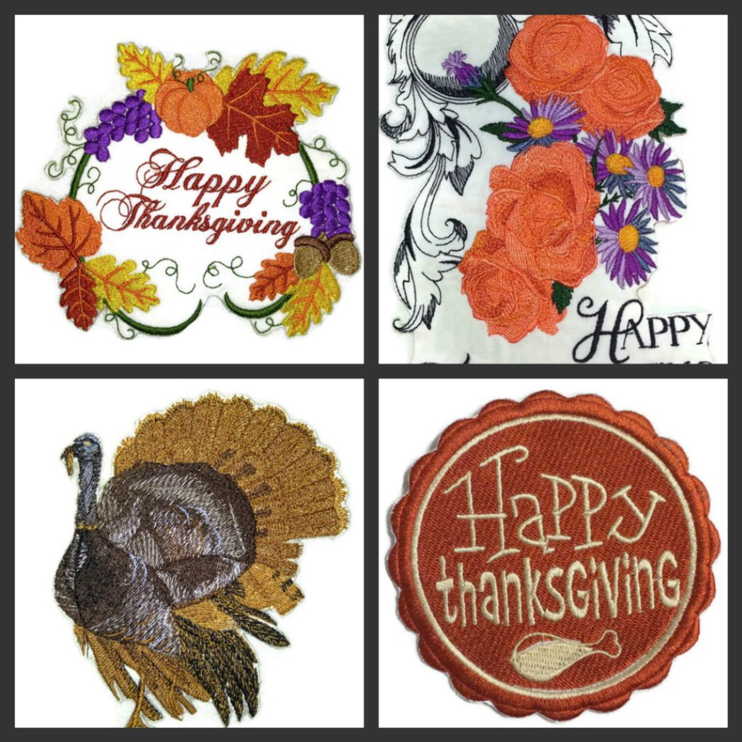 Happy Thanksgiving (Turkey Trot) Custom and Unique Embroidered Iron on/Sew Patch (4.87' x 5.21')