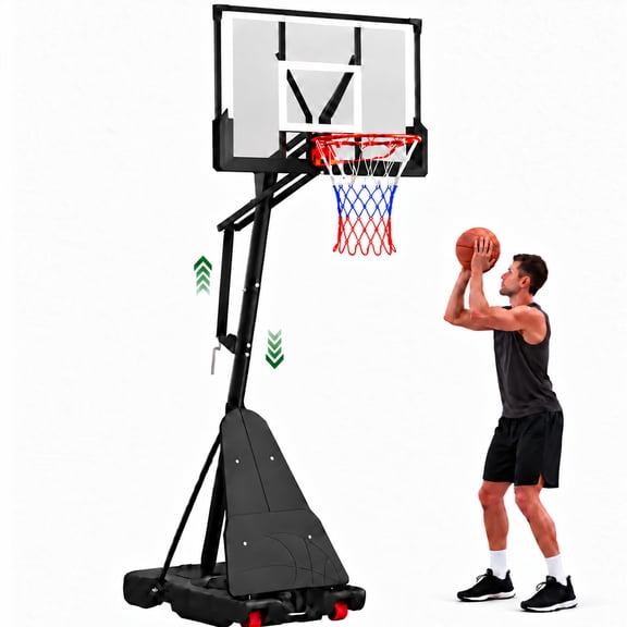 GVDV 44inch Portable Basketball Hoop, 4.46-6.36 FT & 8-10 FT Adjustable Outdoor Basketball Goal for Teens & Adults, Backyard & Driveway