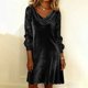 thumbnail image 1 of TaTaai Women's Long Sleeve Sequin Dress Gold Velvet with Dropped Neck Gathering Stretchy Knee Length Party Evening Gown Gift, 1 of 8