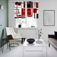 thumbnail image 5 of 2 Panels Kitchen Tier Curtains 39 Inch Length, Red Black Geometric Grommets Window Treatment Curtain, Contemporary Gray Abstract Stripes Thermal Curtains Drapes for Living Room/Bathroom, 5 of 9