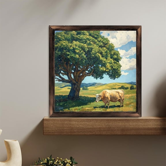 Cow Under Tree Scenery Wooden Sign Wall Plaque - Vintage Art Decoration, Wall Decoration - Ideal Gift For Home Decoration, Living Room, Bathroom, Bedroom, Garden, Dining, Bar, Cafe, Festival Party