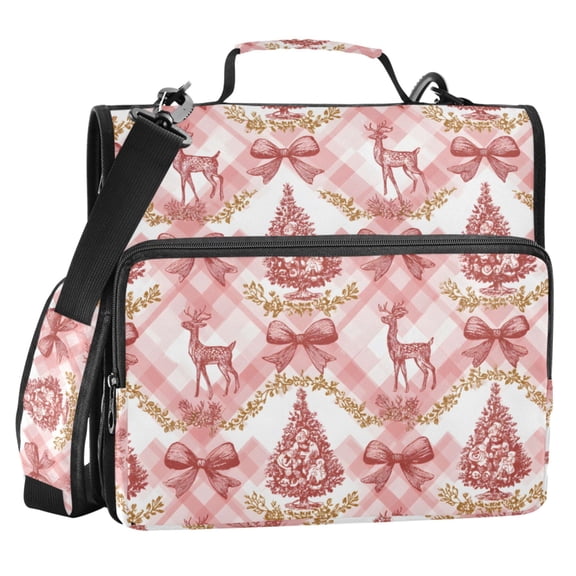 ALAZA Zipper Binder Reindeer Bow on Checkered 2 in 3 Ring Trapper Keeper 500 Sheet Capacity File Folder Organizer Bag