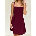 thumbnail image 4 of Womens 2025 Mini Sleeveless Dress Backless Tie Square Neck Short Party Dress Wine Red L, 4 of 9