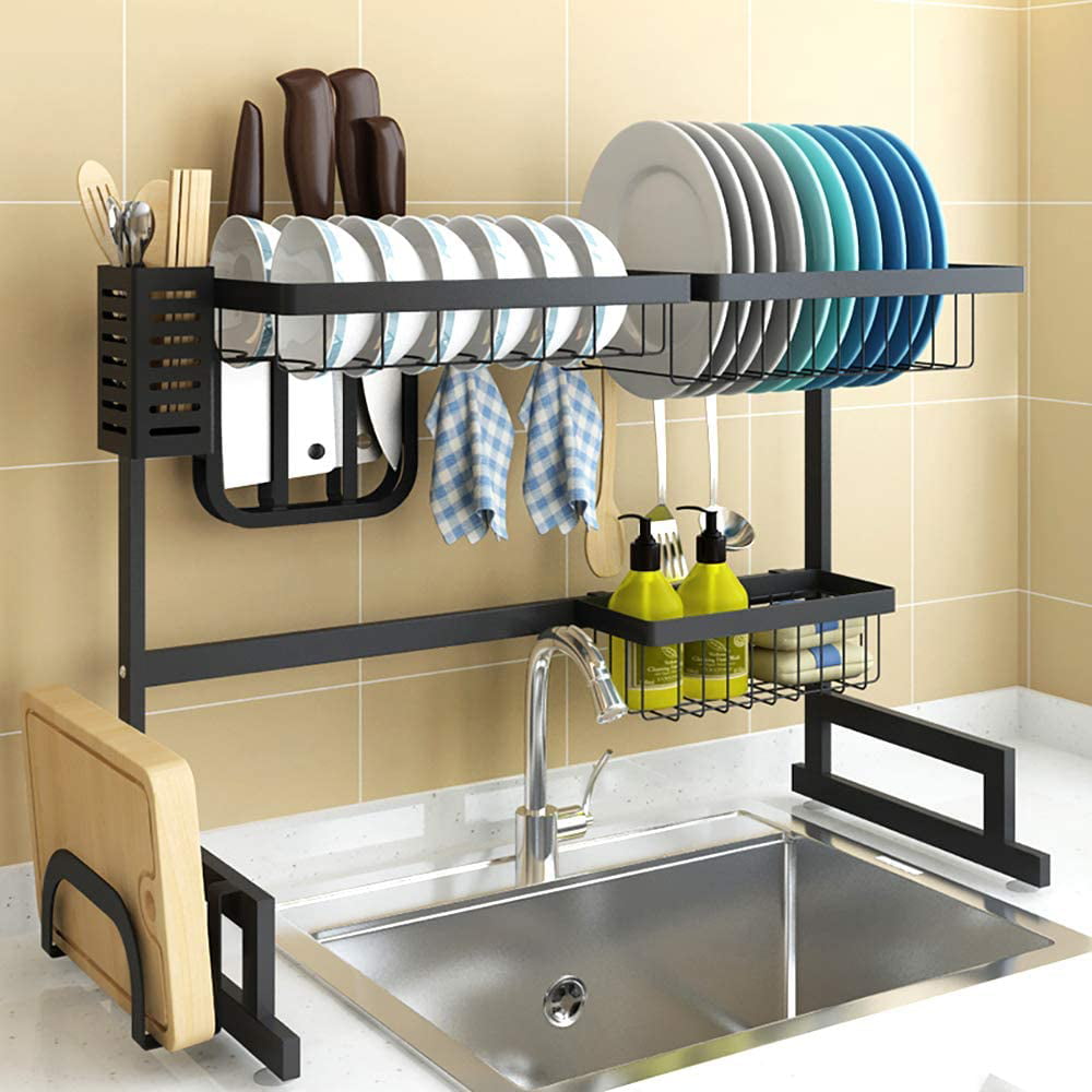 Stainless Steel Heavy-duty Over-the-sink Dish Drying Rack Utensil Shelf Black
