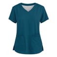 thumbnail image 2 of Hearthz Women Scrub Tops V Neck Short Sleeve Nurses Working Uniforms with Pocket Blue Scrub Tops for Women, 2 of 5