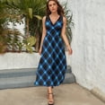 thumbnail image 3 of Blue Green Plaid Dress Summer Street Style Bohemia Long Dresses Female Sleeveless Printed Maxi Dress, 3 of 9