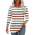 thumbnail image 5 of Clearance under 10!Sevevn Women's Round Neck Button 3/4 Quarter Sleeve Top Summer Savings Orange Stripes L, 5 of 7