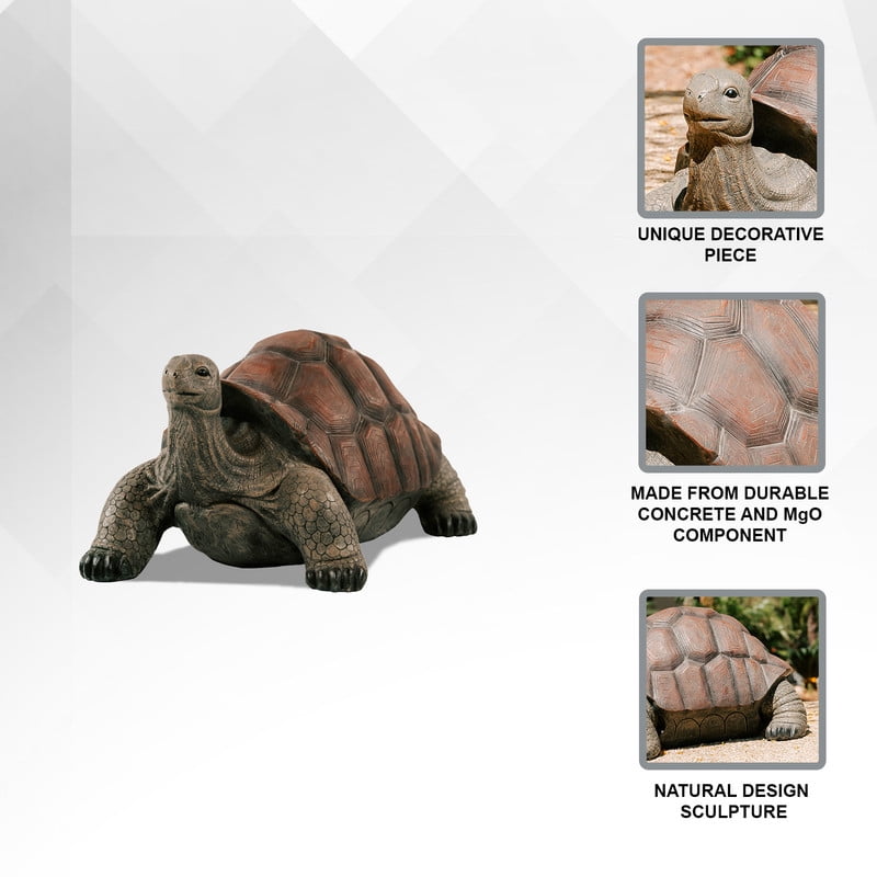 Xbrand 28"L Brown and Black Concrete/MgO Walking Tortoise Statue, Indoor or Outdoor Décor, Garden Sculptures, Turtle Garden Statue