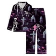 thumbnail image 6 of Womens Halloween Pajamas Theme Full Printed 2 Pc Long Sleeve Pocket Button Down Lapel Shirts Loose Casual Pants Soft Fall Winter Sleepwear Silk Comfy Loungewear Sets Woman D XXL, 6 of 6