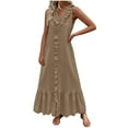 thumbnail image 1 of Tumotour Robes d'Été pour Femmes Robe Maxi en Lin Fluide Ligne A Col en V Sans Manches Robe d'Été à Volants Boho pour Plage Décontractée Sortie Fête Rendez-Vous, 1 of 6