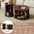 thumbnail image 3 of Mid-Century Coffee Table Set with Sliding Tambour Door, Round Fluted End Table & Storage Shelf, Golden Handle Tall and Low Side Tables with Wooden Finish for Living Room, Set of 2,Walnut, 3 of 8