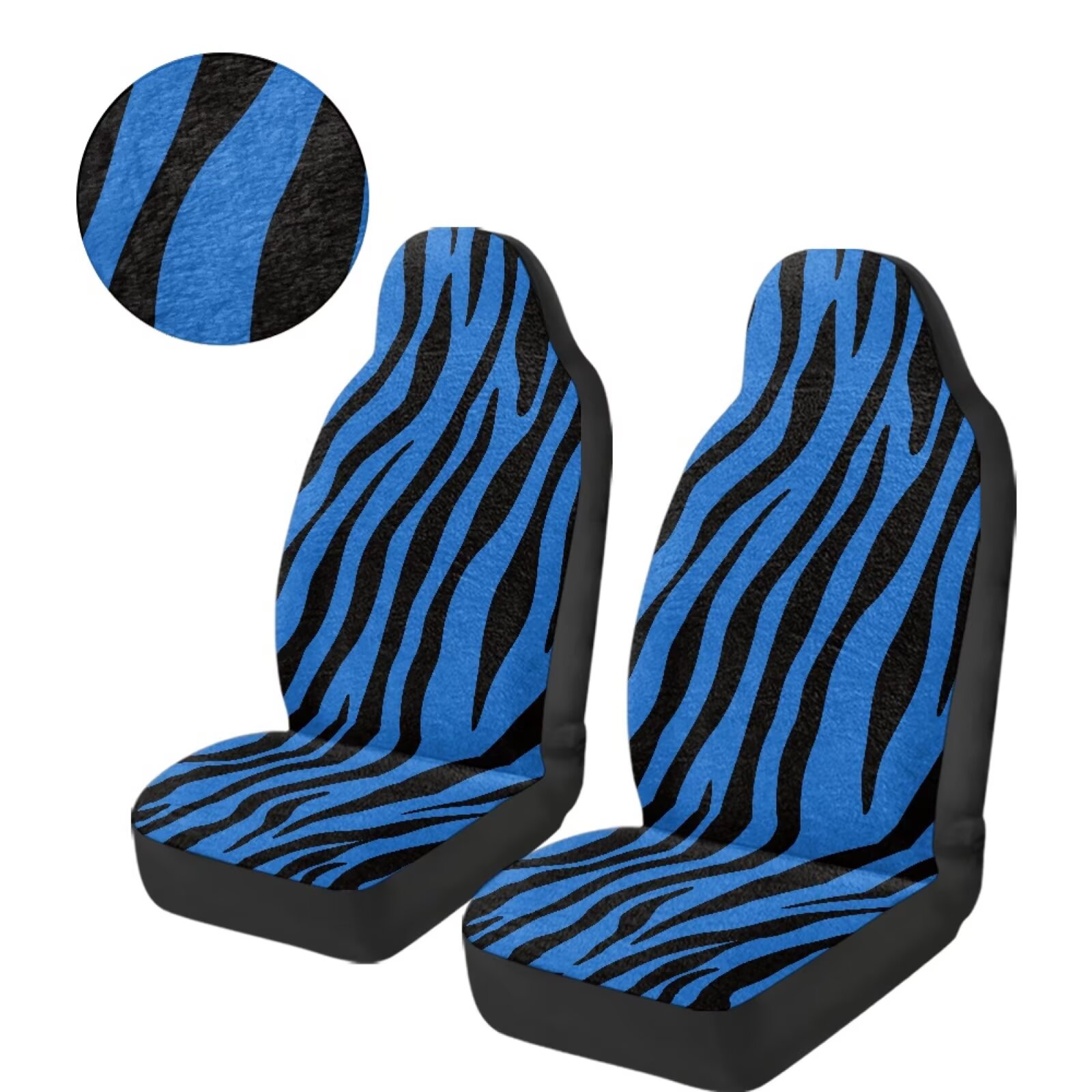 Uorisanigo Car Seat Covers 2pcs Blue Zebra Stripes High Back Front Seat Cushion Covers for Women Men Car Accessories Coral Velvet Fabric Seats Cover for Most Vehicles, All Weather Protection