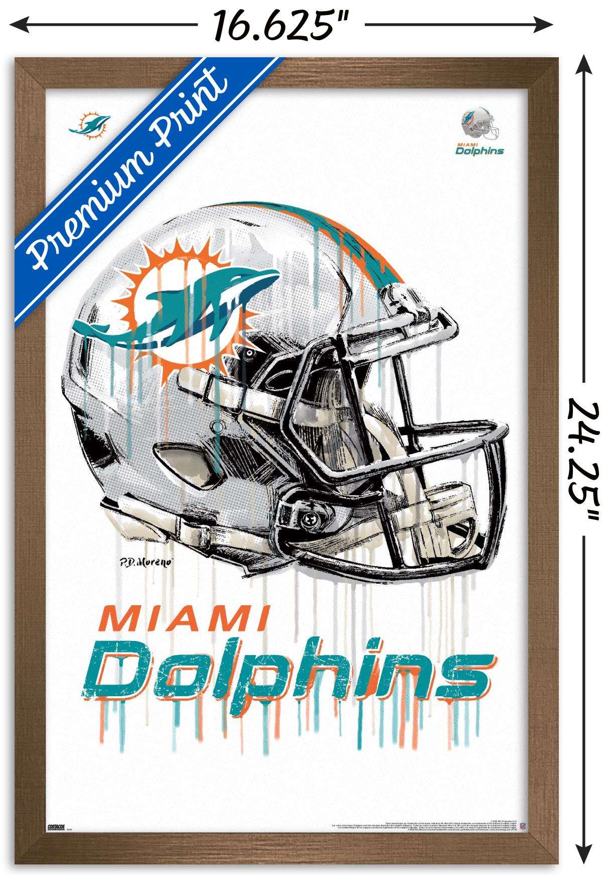 NFL Miami Dolphins - Drip Helmet 20 Wall Poster, 14.725" x 22.375", Framed