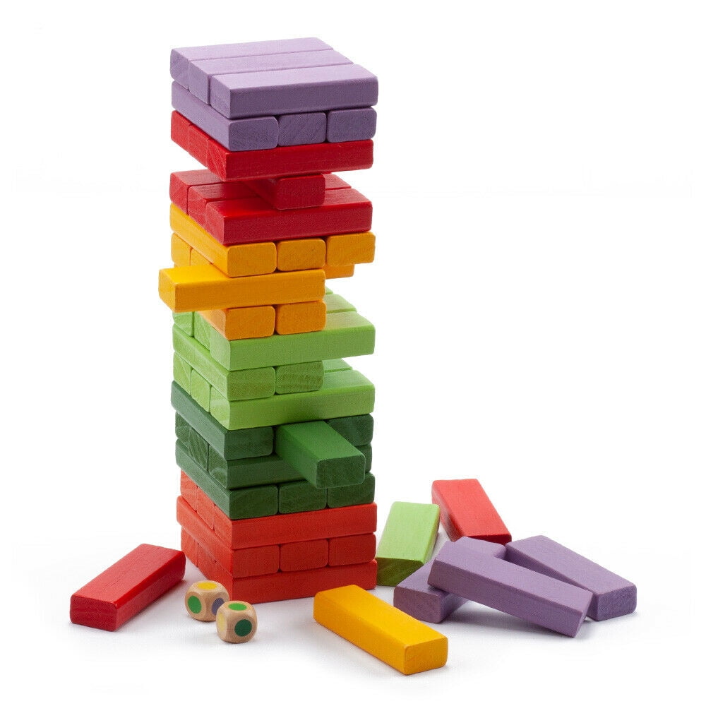Wooden Leaning Tower Stacking Blocks Color Learning Toys for Kids Toddlers 