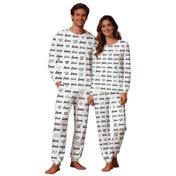 CLOISE Pjs Sets for Women Long Sleeve Valentines Pajamas Pockets Tops and Pant Heart Lounge Set 2 Piece Loungewear White