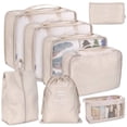 thumbnail image 2 of 8-Piece Travel Packing Cubes Set Foldable Luggage Organizer,Lightweight Nylon Storage Bags for Suitcase,Travel Essentials Clothes Shoes Toiletry Packing Beige, 2 of 3